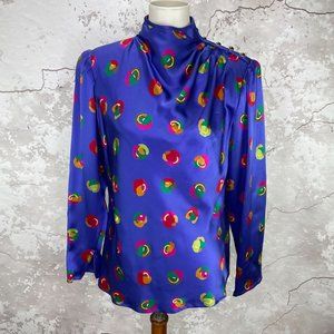 Vintage Carlisle Silk Jewel Tone Button Shoulder Zip Sleeve Blouse 8